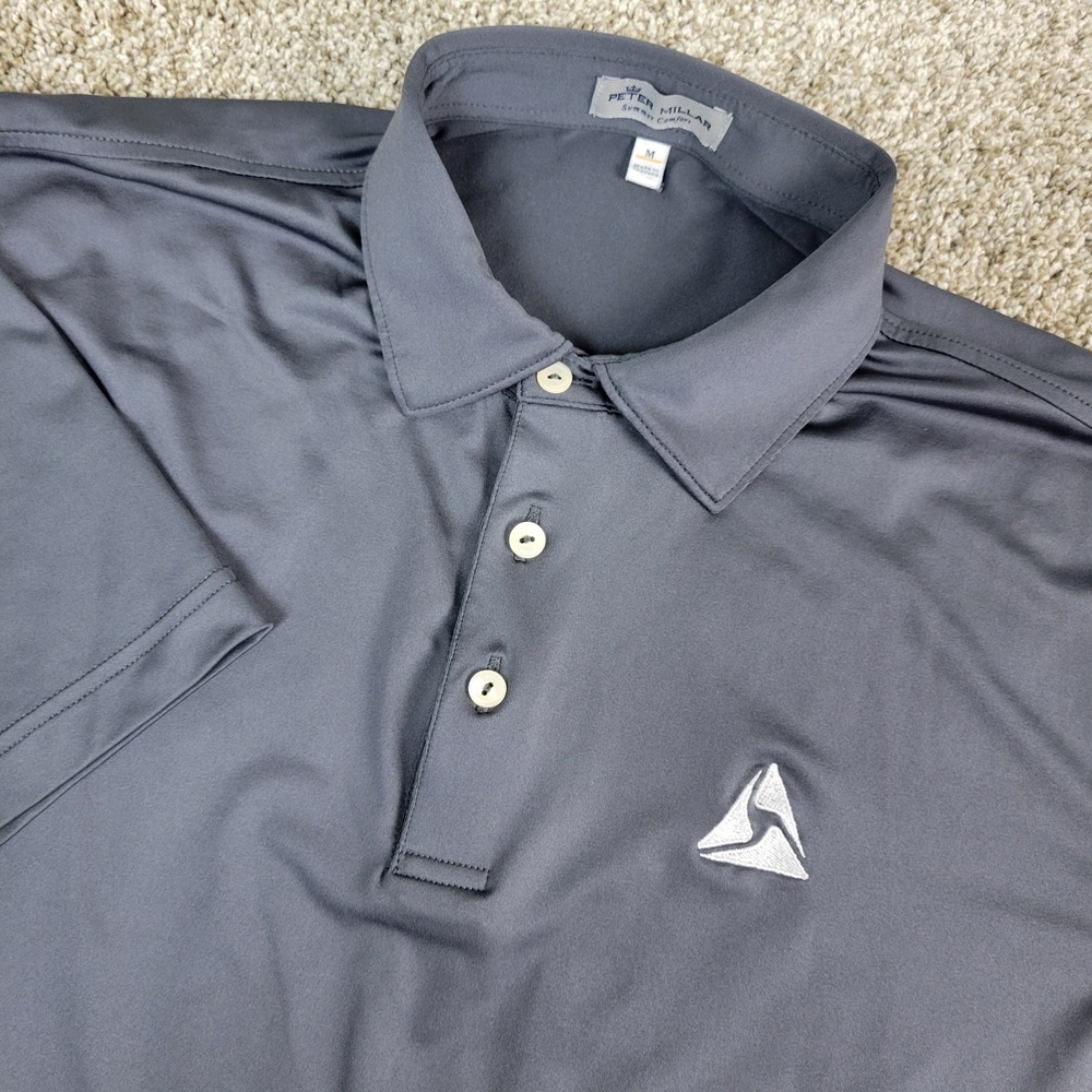 Peter Millar Summer Comfort Mens Medium Solid Gray Performance Stretch Polo SS